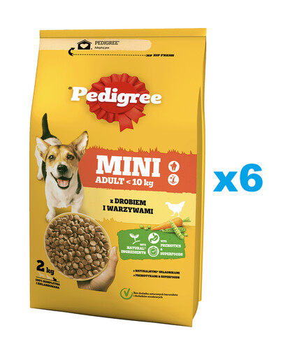PEDIGREE Adult Mini 6x2 kg s drůbeží a zeleninou, kompletní krmivo pro dospělé psy malých plemen