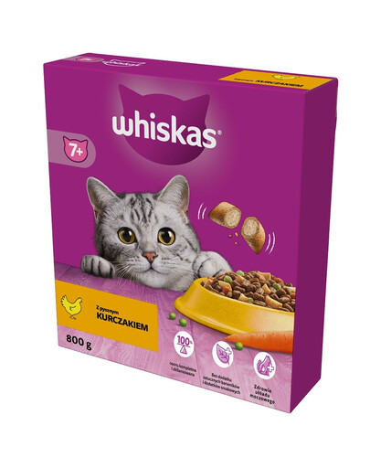 WHISKAS Senior Suché krmivo s lahodným kuřecím masem 800g