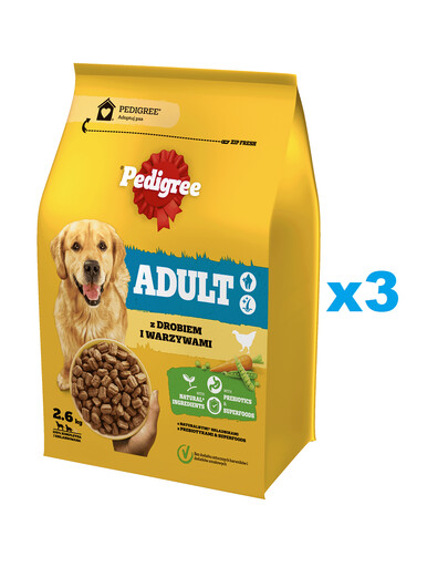 PEDIGREE Adult 3x2,6 kg s drůbeží a zeleninou kompletní krmivo pro psy velkých a středních plemen