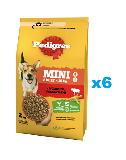 PEDIGREE Adult Mini 6x2 kg z Kompletní krmivo s hovězím a zeleninou pro dospělé psy malých plemen