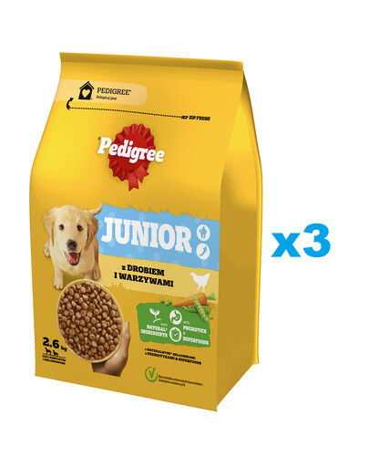 PEDIGREE Junior 3x2,6 kg s drůbeží a zeleninou, kompletní krmivo pro rostoucí psy velkých a středních plemen