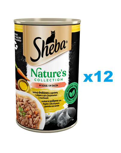 SHEBA konzerva 12x400 g Nature's Collection kompletní krmivo pro dospělé kočky drůbeží koktejl s játry a rybím olejem s mrkvovou oblohou v omáčce
