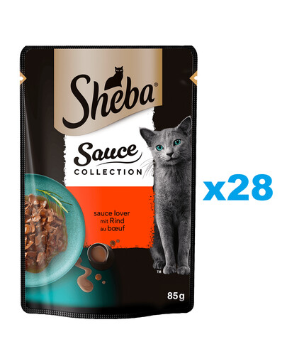 SHEBA Sauce Collection Juicy Flavors kapsička 28x85 g kompletní krmivo pro dospělé kočky kousky s hovězím masem v omáčce