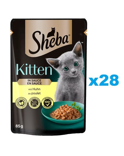 SHEBA Kitten kapsička 28x85 g kompletní krmivo pro koťata, kousky s kuřecím masem v omáčce