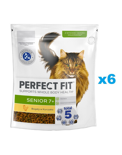 PERFECT FIT Senior 7+ 6x750 g kompletní krmivo pro starší kočky, bohaté na kuřecí maso