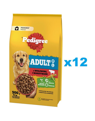 PEDIGREE Adult 12x500 g s hovězím masem a zeleninou, kompletní krmivo pro dospělé psy velkých a středních plemen