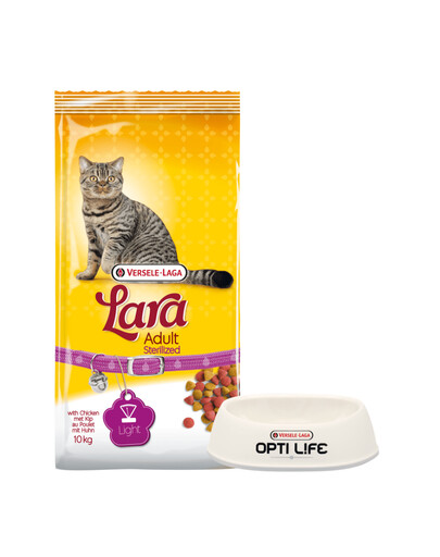 VERSELE-LAGA Lara Adult Sterilized - krmivo pro sterilizované kočky 10 kg + plastová miska GRATIS