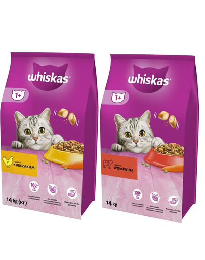 WHISKAS Adult hovězí 14 kg + WHISKAS Dry kuřecí 14 kg