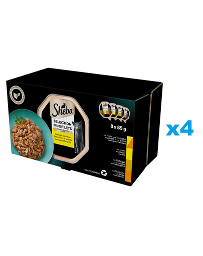 SHEBA Selection Drůbeží Smaki 32x85 g kompletní krmivo pro dospělé kočky v omáčce, kousky s kuřecím a krůtím masem, kuřecím masem, drůbeží, krůtí