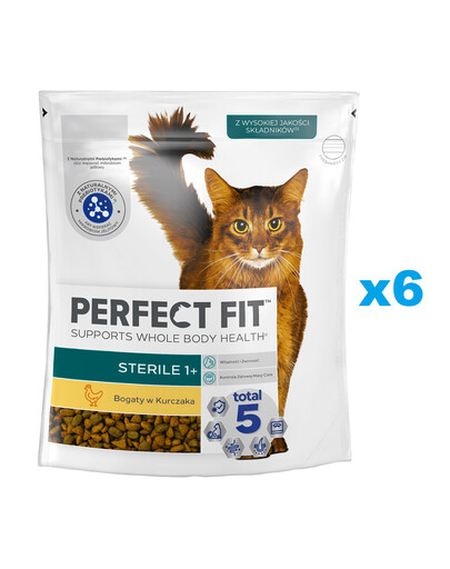 PERFECT FIT Sterile 1+ 6x750 g Kompletní krmivo pro dospělé kočky, bohaté na kuřecí maso