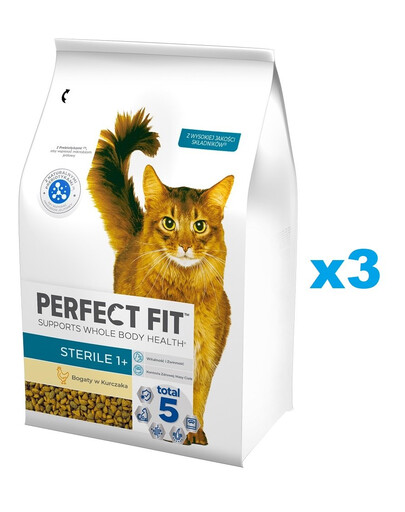 PERFECT FIT Sterile 1+ kompletní krmivo pro dospělé kočky, bohaté na kuřecí maso 3x2,8 kg
