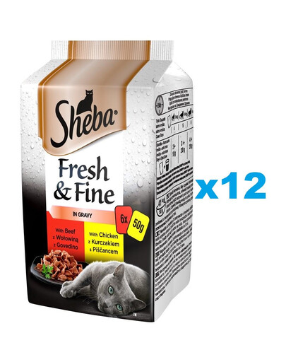 SHEBA kapsička 72x50g Fresh & Fine kompletní krmivo pro dospělé kočky v omáčce s hovězím a kuřecím masem