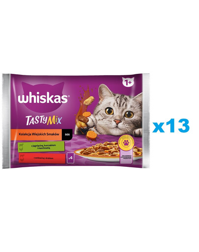 WHISKAS Adult 52x85g kapsičky krmivo pro kočky Country Flavours Collection v omáčce s jehněčím, kuřecím masem a mrkví, hovězím a drůbežím masem