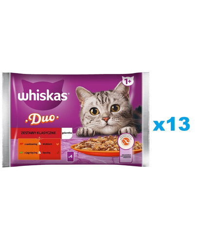 WHISKAS Adult 52x85g Classic Sets krmivo pro kočky v želé, kousky s hovězím a drůbežím, jehněčím a kachním masem