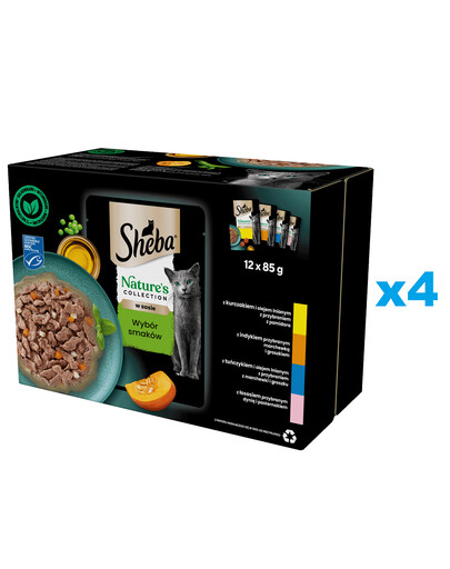 SHEBA Nature’s Collection Výběr příchutí 48x85 g kompletní mokré krmivo pro dospělé kočky v omáčce, kousky s: kuře, krůta, tuňák, losos