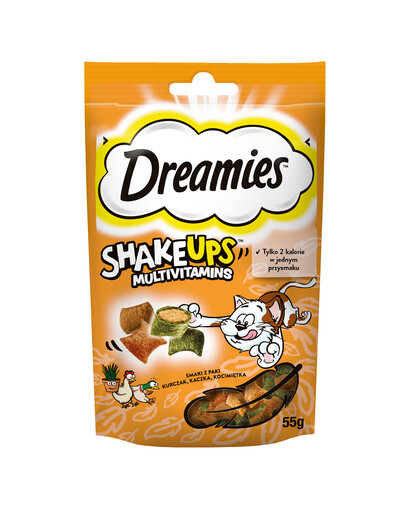 DREAMIES ShakeUps Multivitamins 55g kočičí pamlsek s kuřecím masem, kachnou a kočičí trávou