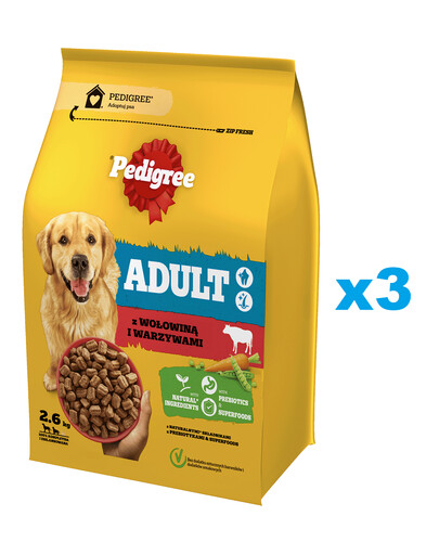 PEDIGREE Adult 3x2.6 kg s hovězím masem a zeleninou, kompletní krmivo pro dospělé psy velkých a středních plemen