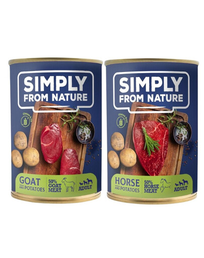 SIMPLY FROM NATURE Kozí maso a brambory + Koňské maso a brambory 400 g x 12ks