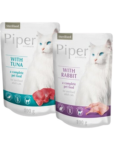 PIPER Sterilised kapsičky s králíkem a tuňákem 24x100 g mokré krmivo pro kočky po sterilizaci