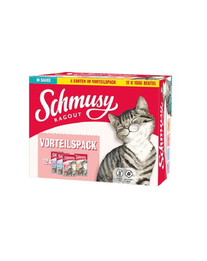 SCHMUSY RAGOUT Adult in Sauce Multibox 12x100g Sáčky s omáčkou z kuřecího, hovězího, lososa a kachny