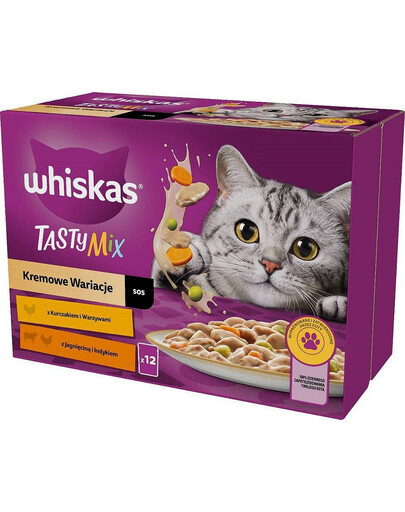 WHISKAS Tasty Mix Krémové variace s kuřecím, jehněčím a krůtím masem v omáčce 12x85g