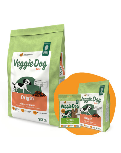 GREEN PETFOOD VeggieDog Origin s červenou čočkou 10kg + 900g & Denties ZDARMA