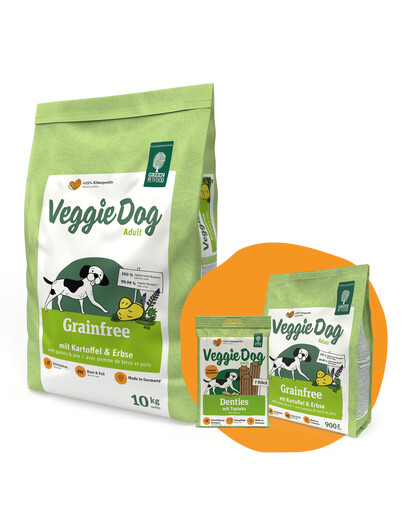 GREEN PETFOOD VeggieDog Grainfree s bramborami a hráškem 10kg + 900g & Denties ZDARMA