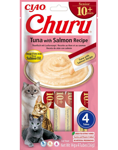 INABA Churu Cat Senior Tuna with Salmon 4x14g krémová pochoutka pro starší kočky s tuňákem a lososem