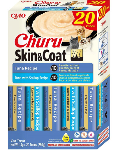 INABA Churu Cat Skin Coat 20x14g tuňák a krevety krémová pochoutka pro kočky
