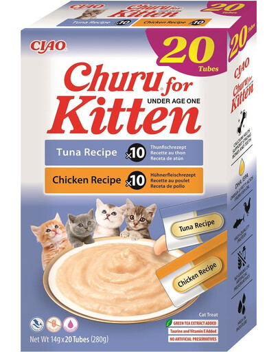 INABA Churu Cat Kitten 20x14g tuňák a kuřecí krémová pochoutka pro koťata