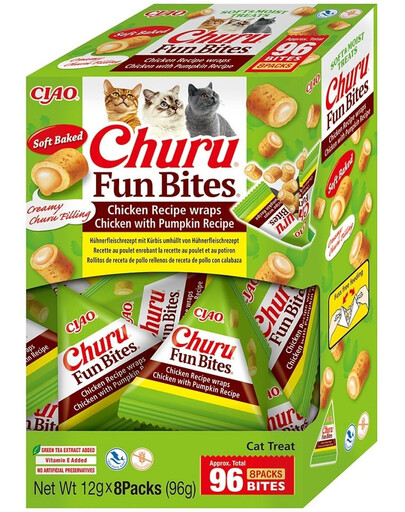 INABA Cat Fun Bites Chicken with Pumpkin 8x12g wrapy s kuřecím masem a dýní pro kočky