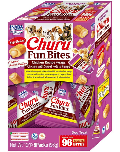 INABA Dog Churu Fun Bites Chicken with Sweet Potato 8x12g wrapy s kuřecím masem a sladkými bramborami pro psy