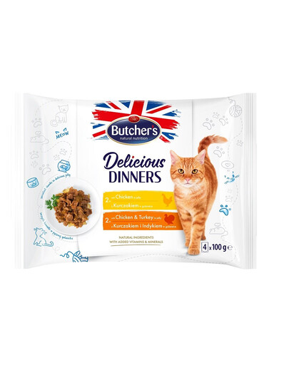 BUTCHER'S Delicious Dinners kuřecí a krůtí kousky v želé 4x100g