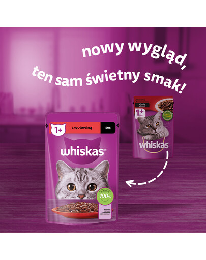 WHISKAS Adult sáček 85g vlhkého krmiva pro kočky s hovězí omáčkou pro dospělé kočky