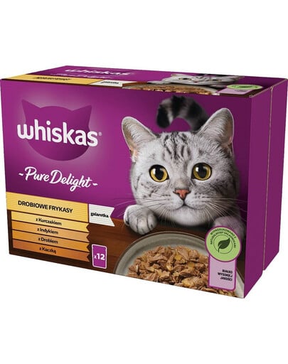 WHISKAS kapsička pro dospělé 48x85g Drůbeží krmivo v želé s: kuřecím, krůtím, drůbežím, kachním masem