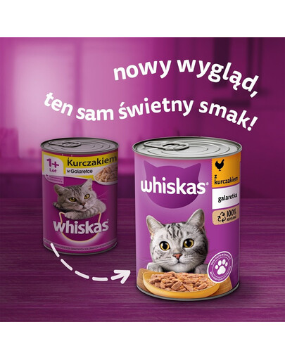 WHISKAS Adult plechovka 400 g - vlhké kompletní krmivo pro dospělé kočky, kousky s kuřecím masem v želé