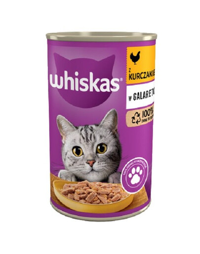 WHISKAS Adult konzerva 400 g - kompletní krmivo pro dospělé kočky, kousky s kuřecím masem v želé