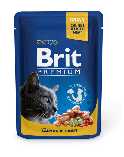 BRIT Premium Cat Adult Pouches with Salmon & Trout 24 x 100g