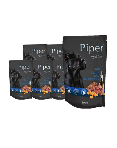 DOLINA NOTECI PIPER s jehněčím, mrkví a hnědou rýží, konzerva pro dospělé psy 10x500 g