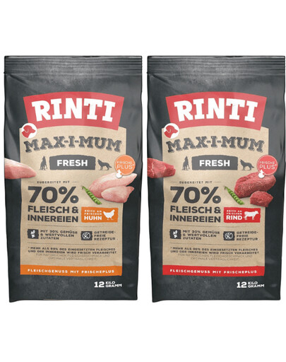 RINTI MAX-I-MUM s hovězím masem 12 kg + s kuřecím masem 12 kg pro dospělé psy
