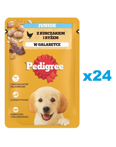 PEDIGREE Junior kapsičky 24x100g mokré krmivo pro štěňata v kouscích želé bohaté na kuřecí maso