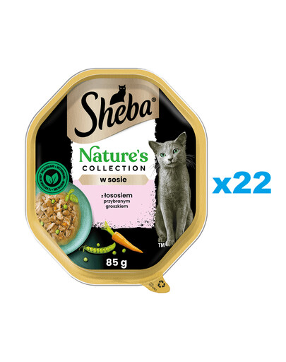 SHEBA Nature’s Collection tác 22x85 g kompletní mokré krmivo pro dospělé kočky, kousky s lososem zdobené hráškem v omáčce