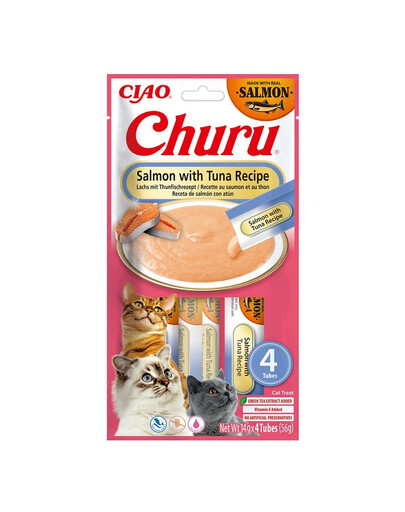 INABA Churu Cat Salmon with Tuna 4x14g krémová pochoutka pro kočky s příchutí lososa a tuňáka