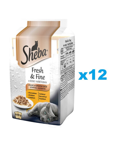 SHEBA Fresh & Fine 72x50g kompletní krmivo pro dospělé kočky v omáčce s kuřecím a krůtím masem