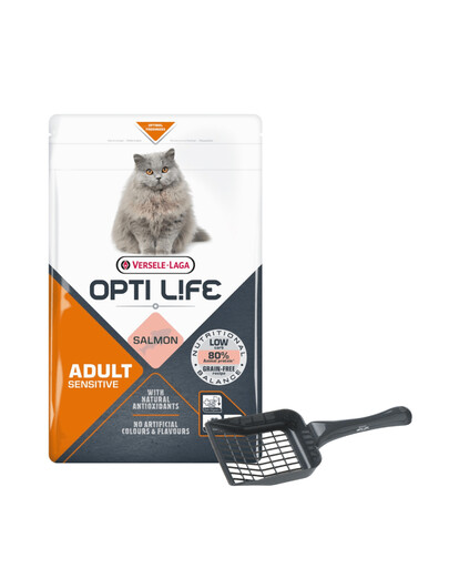 VERSELE-LAGA Opti Life Cat Adult Sensitive Salmon 1 kg pro citlivé dospělé kočky + lopatka na stelivo ZDARMA