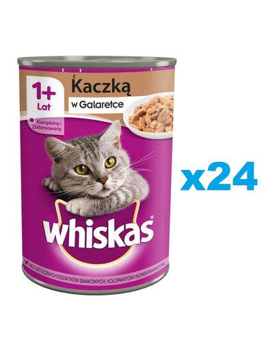 WHISKAS Adult 24x400g konzerva - kompletní krmivo pro dospělé kočky, kousky s kachnou v želé