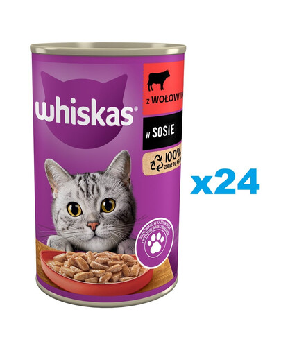 WHISKAS Adult  24x400 g kompletní krmivo pro dospělé kočky s hovězím masem v omáčce