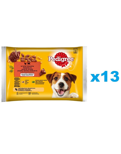 PEDIGREE Adult Selection of Arrows in rosol 52x100g krmivo pro dospělé psy, kousky bohaté na kuřecí maso a směs jehněčího a jater