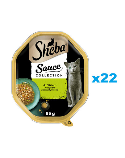 SHEBA Sauce Collection tác 22x85 g kompletní mokré krmivo pro dospělé kočky, kousky s králíkem a zeleninou v omáčce