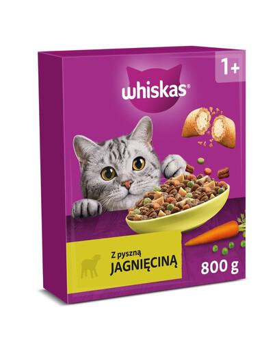 WHISKAS Adult 800 g Kompletní suché krmivo pro dospělé kočky s lahodným jehněčím masem